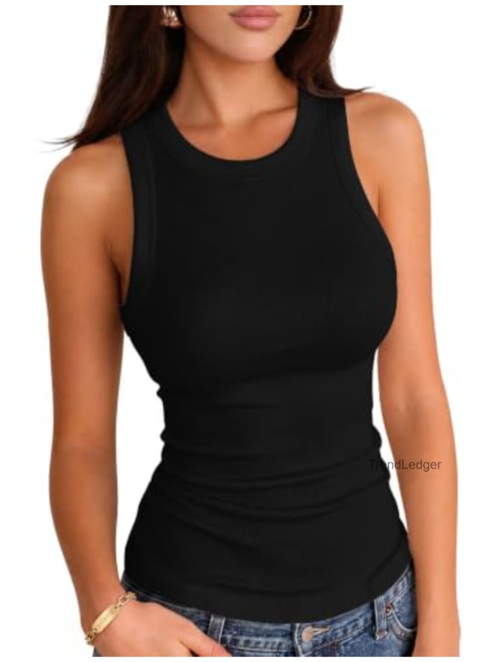 Womens Ribbed Knit Racerback Fitted Tank Top Sleeveless Basic Slim Fit Top